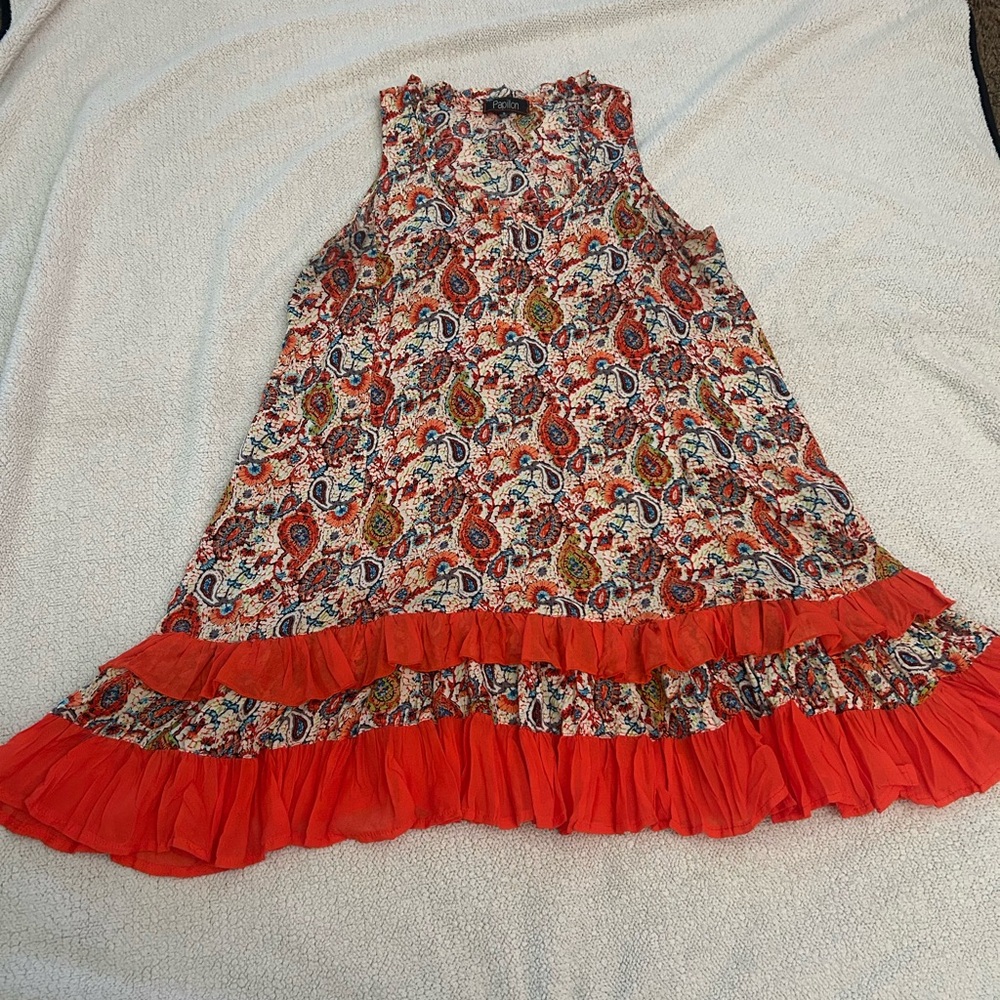 Papillon Blanc Red and Blue Patterned Midi Dress